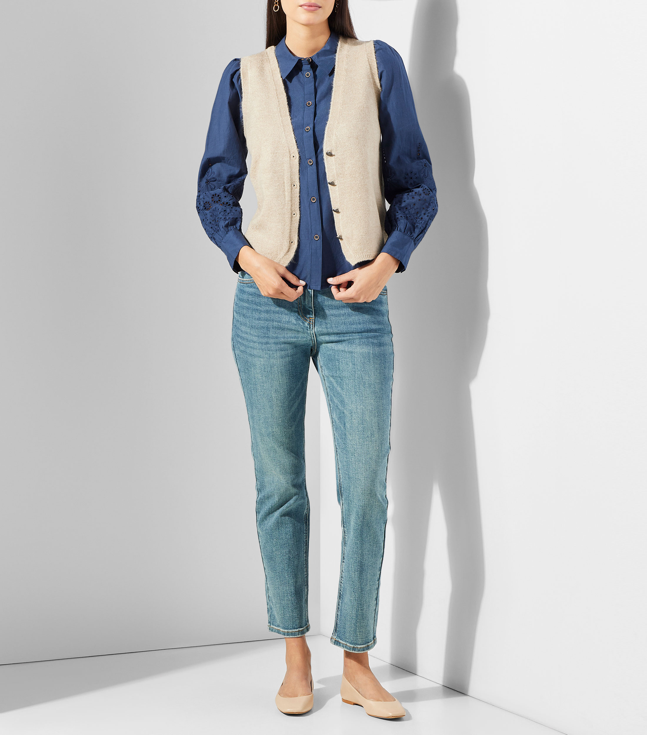 Blusa lisa manga larga Mujer